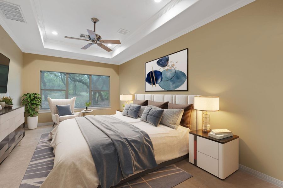 Main level guest bedroom with en-suite bathroom.  Separate entrance, very private, could also be a second primary bedroom.