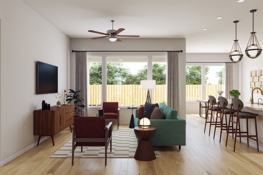 Furnished interior view inside a new home in Park Collection at Lariat, Liberty Hill (Image 7). Furnished interior view inside a new home in Park Collection at Lariat, Liberty Hill (Image 7).