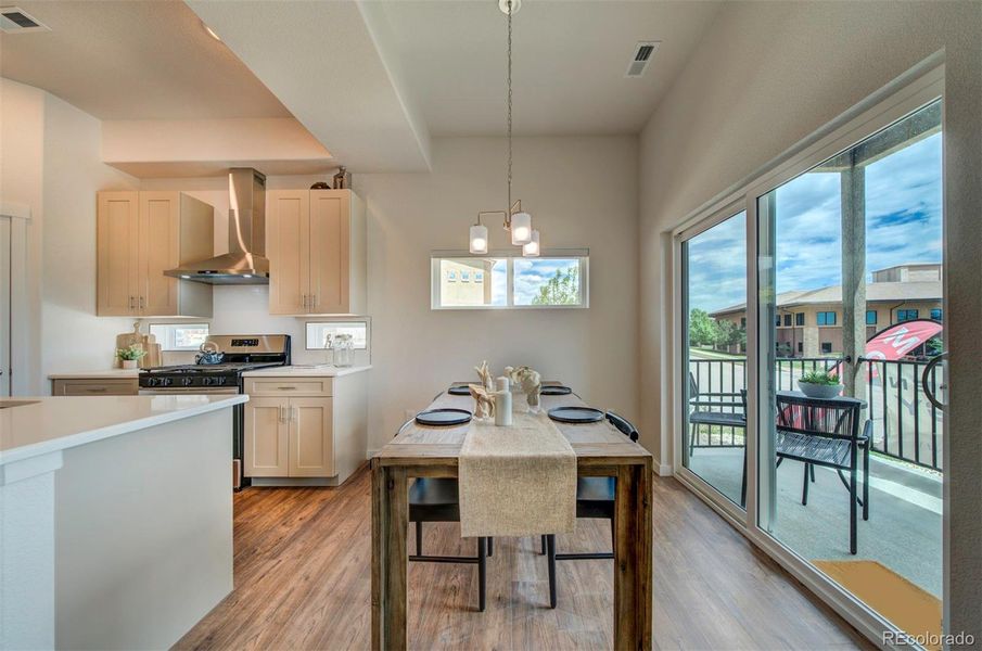 Dining area has plenty of space for a table and chairs.