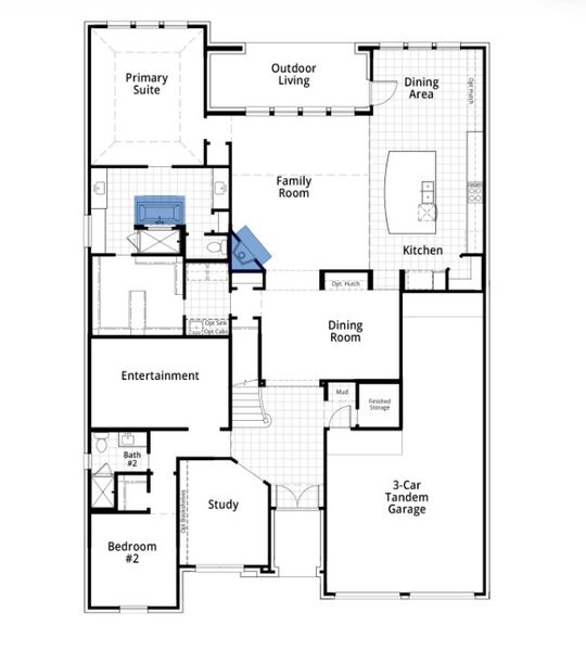 2D floor plan layout for the 222 by Highland Homes in Furst Ranch, Flower Mound, TX (Image 29).