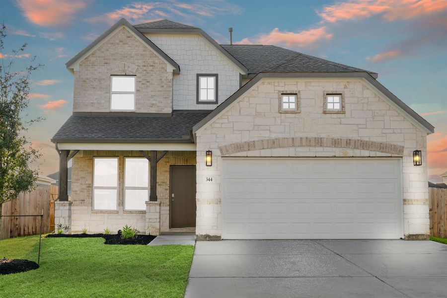Front exterior of a new home in Beacon Hill, Waller, TX, highlighting curb appeal (Image 13). Front exterior of a new home in Beacon Hill, Waller, TX, highlighting curb appeal (Image 13).