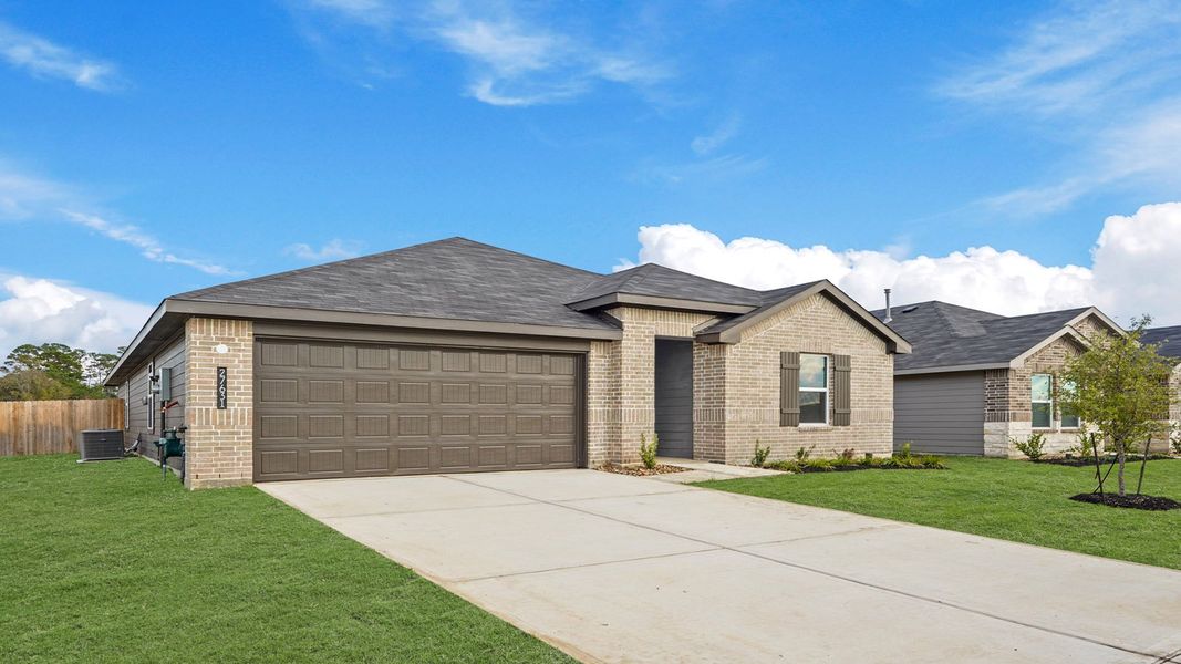 Front exterior of a new home in Grand Pines, Magnolia, TX, highlighting curb appeal (Image 2).