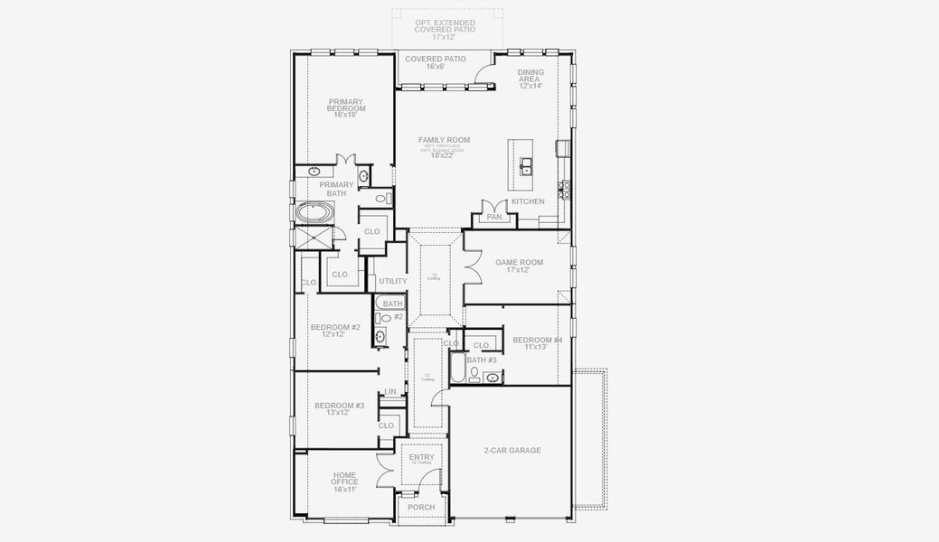 2D floor plan layout for the 2738W by Perry Homes in Devonshire 55', Forney, TX (Image 8).
