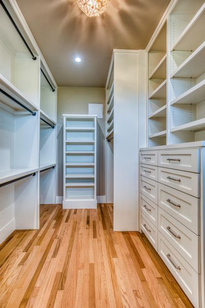 Walk in closet featuring light wood-style floors Walk in closet featuring light wood-style floors