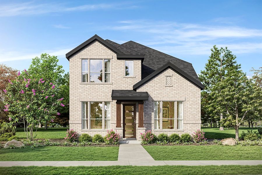 Representative exterior photo of a completed home built from the Harwood by Landon Homes in Dominion at Brookhollow, Prosper, TX (Image 2). Representative exterior photo of a completed home built from the Harwood by Landon Homes in Dominion at Brookhollow, Prosper, TX (Image 2).