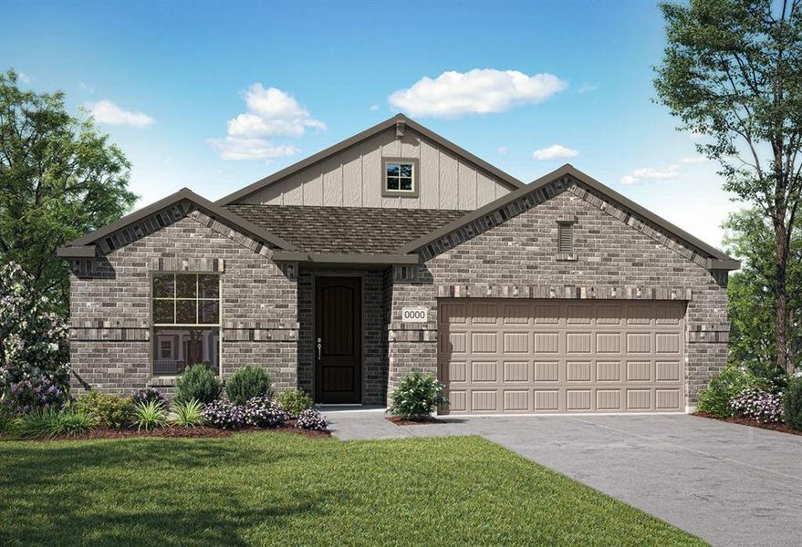 Front exterior of a new home in Discovery Collection at The Meadows, Denton, TX, highlighting curb appeal (Image 25). Front exterior of a new home in Discovery Collection at The Meadows, Denton, TX, highlighting curb appeal (Image 25).