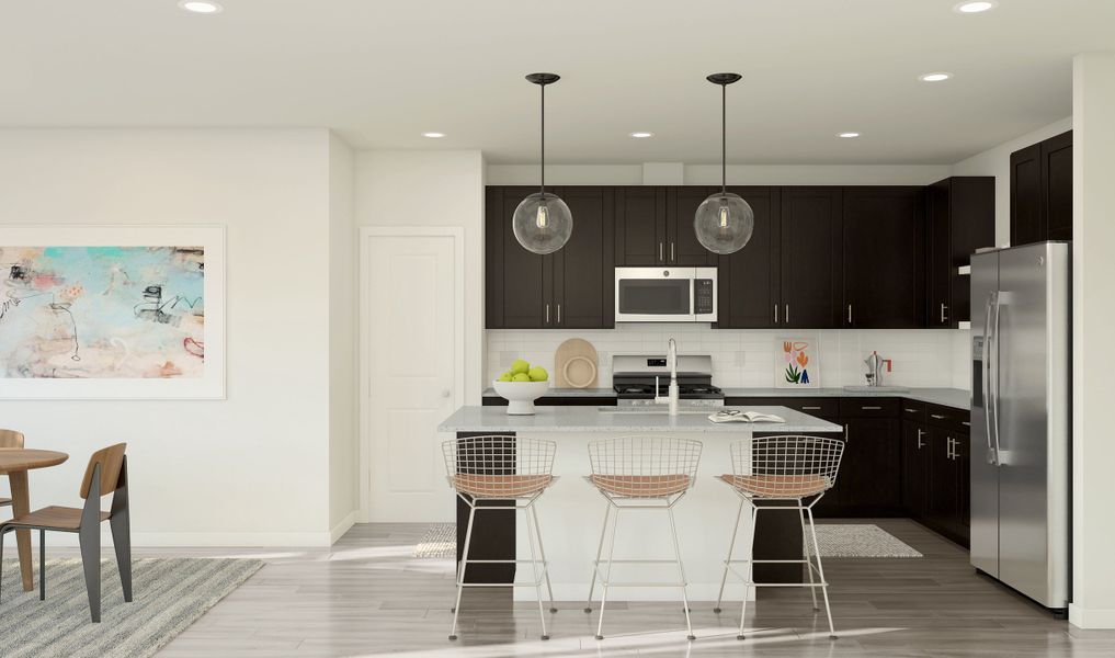Kitchen with center island and pendant lighting