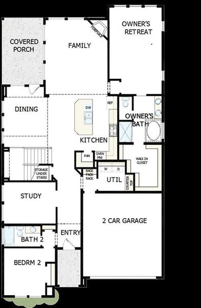 2D floor plan layout of this home in South Pointe  Cottage Series, Mansfield, TX (Image 4).