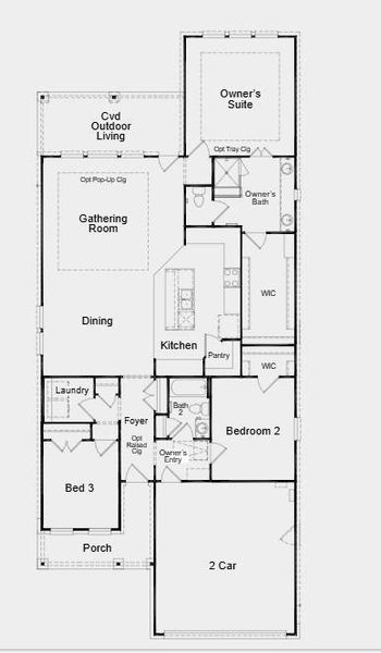 Structural options added include: raised ceiling at gathering room, kitchen and dining.