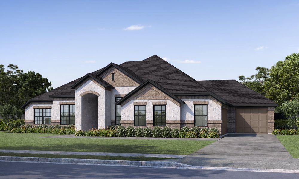 Front exterior of a new home in Creekview Farms, Greenville, TX, highlighting curb appeal (Image 27).