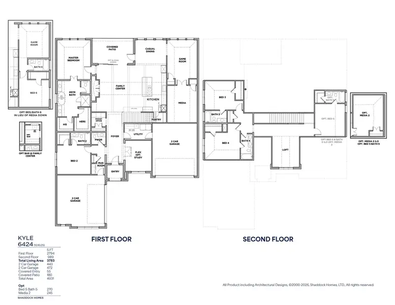 2D floor plan layout for the Kyle - SH 6424 by Shaddock Homes in Park Place - 80' Lots, Prosper, TX (Image 3).
