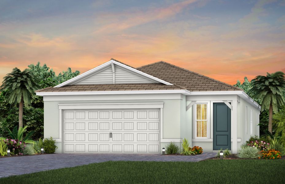 Front exterior of a new home in Harbor Isle, Vero Beach, FL, highlighting curb appeal (Image 20).