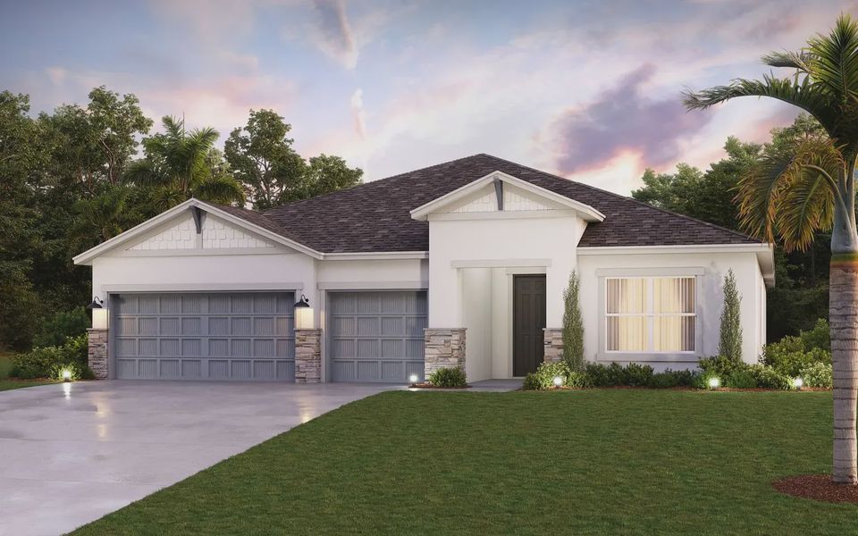 Representative exterior photo of a completed home built from the Benton by Cardel Homes in Southwind, Plant City, FL (Image 1). Representative exterior photo of a completed home built from the Benton by Cardel Homes in Southwind, Plant City, FL (Image 1).