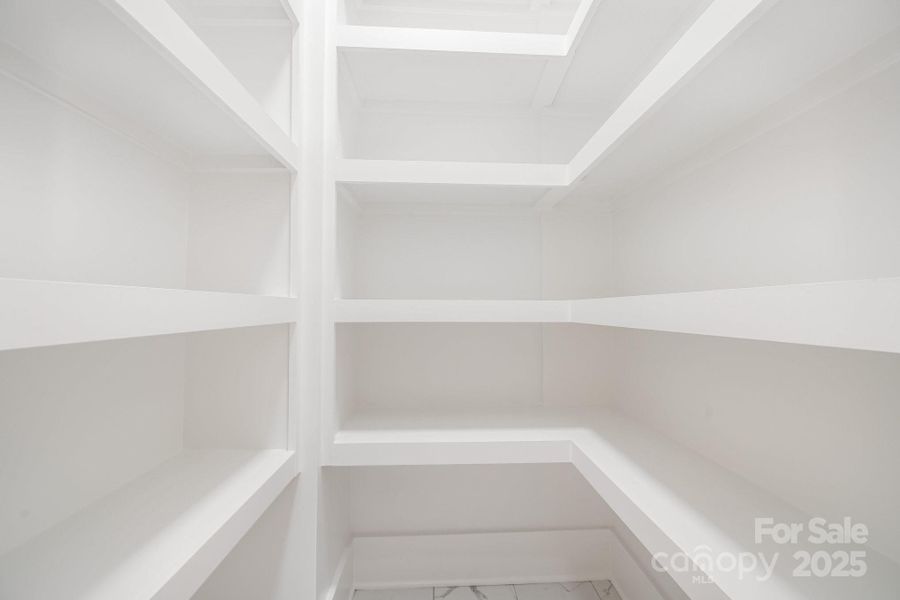 Pantry with wooden shelves Pantry with wooden shelves