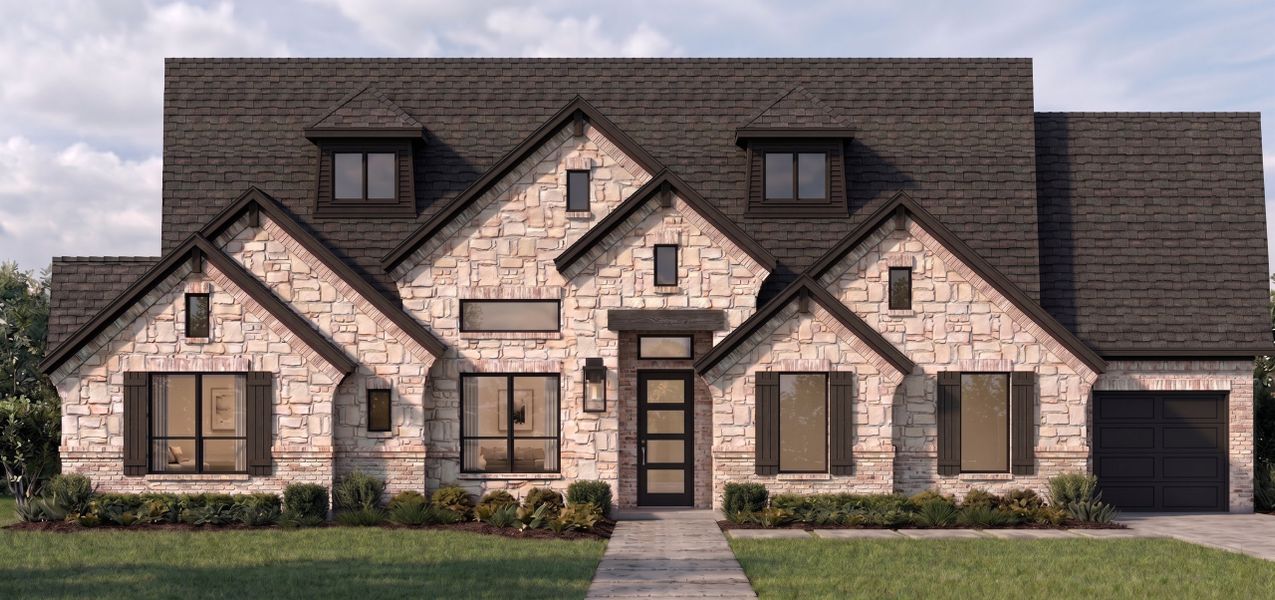 Front exterior of a new home in Talbott Estates, Howe, TX, highlighting curb appeal (Image 1). Front exterior of a new home in Talbott Estates, Howe, TX, highlighting curb appeal (Image 1).