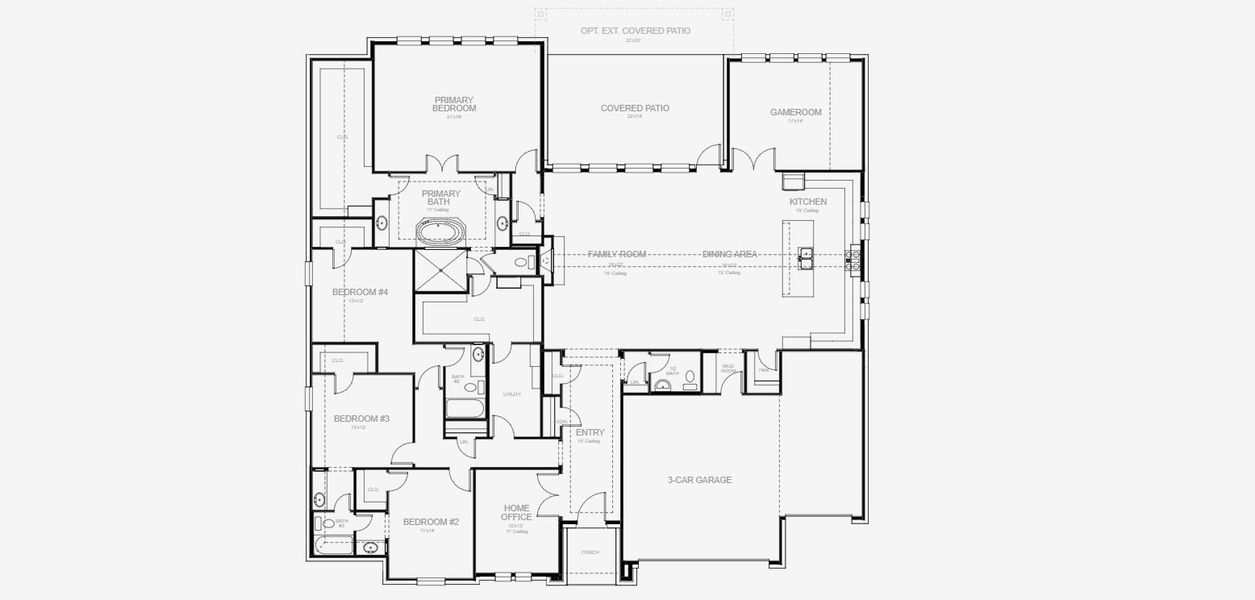 2D floor plan layout for the 3478W by Perry Homes in Lakes of Cane Island, Katy, TX (Image 4).