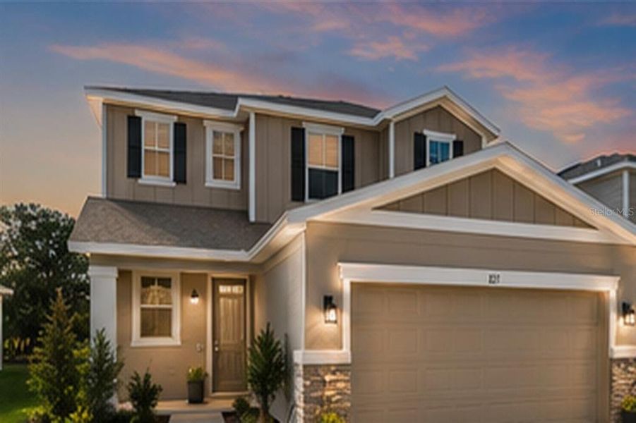 Front exterior of a new home in Seasons at Forest Creek, Haines City, FL, highlighting curb appeal (Image 36).
