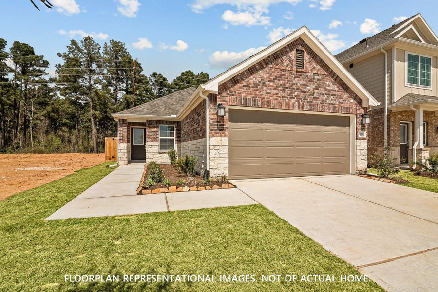 Front exterior of a new home in Ambrose, La Marque, TX, highlighting curb appeal (Image 1).
