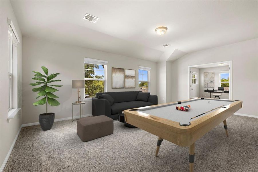 Upstairs game room and Study, virtually staged