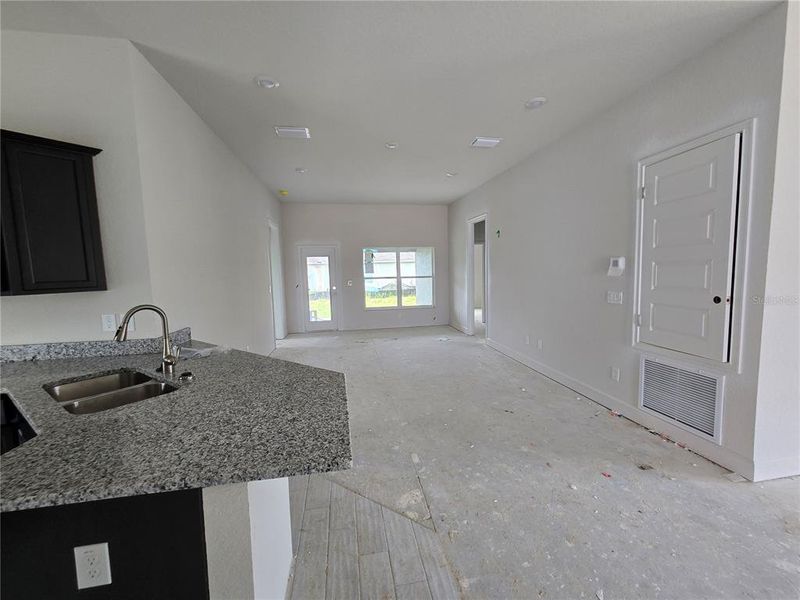 breakfast bar and living room