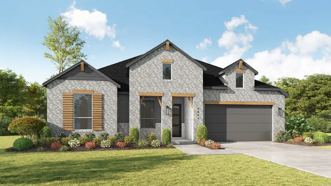 Representative exterior photo of a completed home built from the Fleetwood Plan by Highland Homes in Dove Hollow, Waxahachie, TX (Image 26).