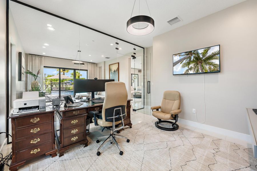 Custom glass privacy wall for the home office.