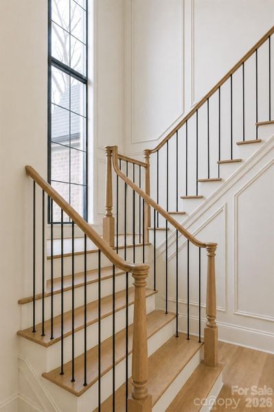 STAIR RAIL & MOLDING VISUAL-Some images may include digital renderings or AI-enhanced visuals intended to illustrate design intent, finishes, or potential use of space. Actual construction and final finishes may vary