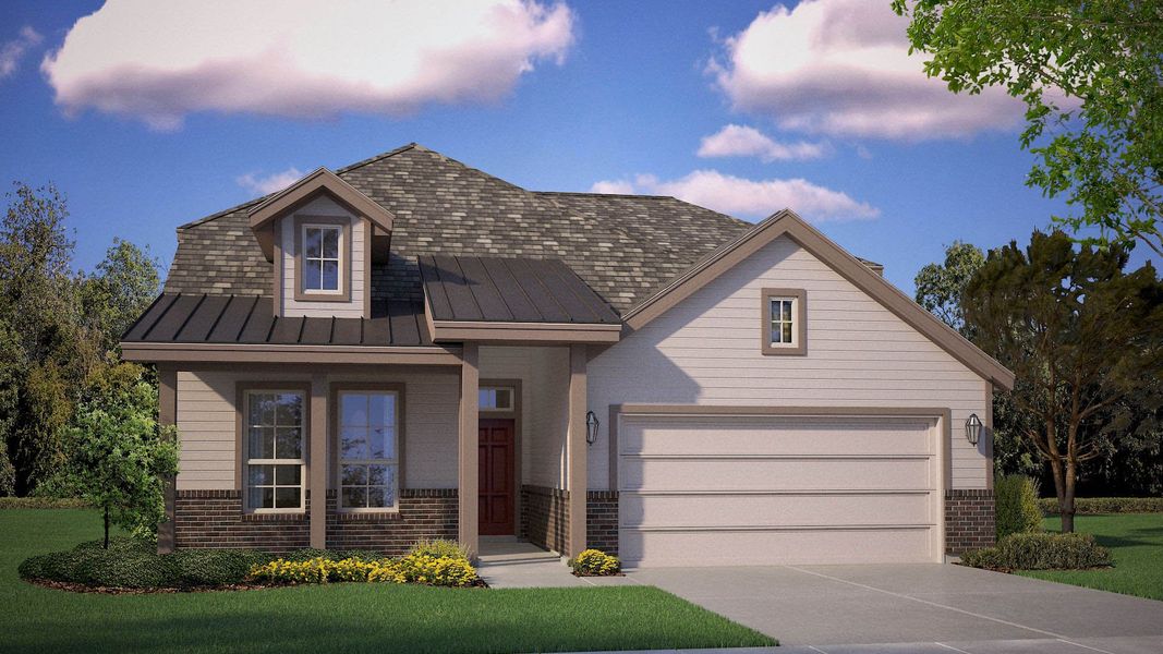 Front exterior of a new home in Treeline, Justin, TX, highlighting curb appeal (Image 1). Front exterior of a new home in Treeline, Justin, TX, highlighting curb appeal (Image 1).
