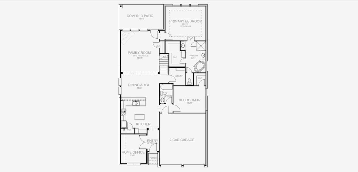 2D floor plan layout for the 2444W by Perry Homes in Briggs Ranch 45', San Antonio, TX (Image 4).