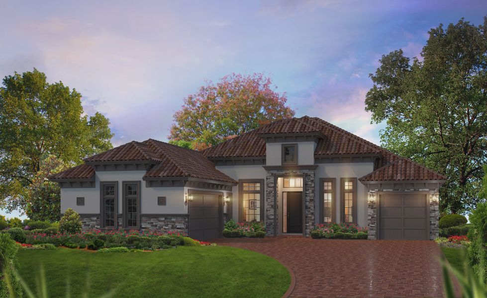 Representative exterior photo of a completed home built from the Egret VII - Estate Series | 100' Wide Lots by ICI Homes in The Reserve at Plantation Bay, Bunnell, FL (Image 4).