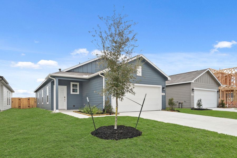 Front exterior of a new home in Barrett Crossing, Crosby, TX, highlighting curb appeal (Image 13). Front exterior of a new home in Barrett Crossing, Crosby, TX, highlighting curb appeal (Image 13).