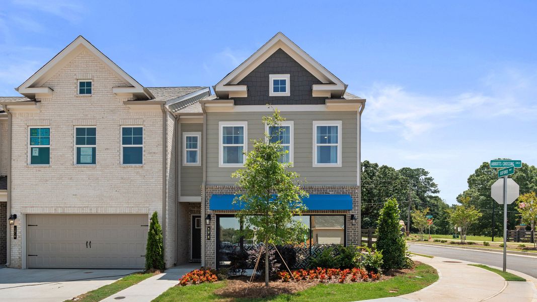 Representative exterior photo of a completed home built from the Luca by DRB Homes in Abbotts Crossing Towns, Conyers, GA (Image 2).