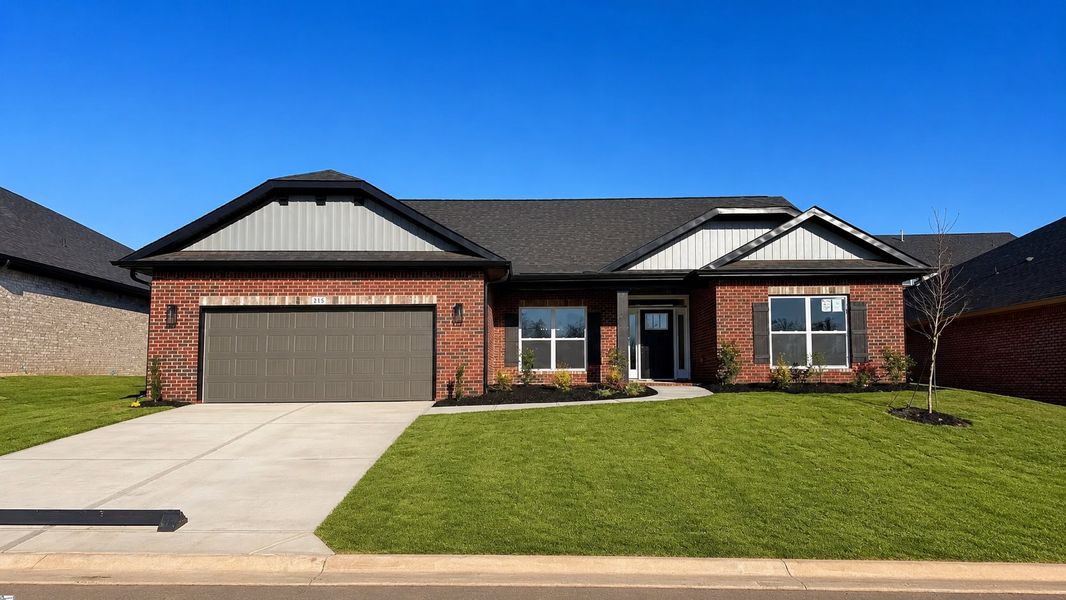 Front exterior of a new home in Hidden Lake Estates, Greenville, SC, highlighting curb appeal (Image 1). Front exterior of a new home in Hidden Lake Estates, Greenville, SC, highlighting curb appeal (Image 1).