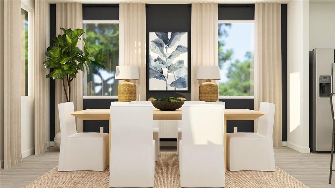 Unfurnished dining area with light hardwood / wood-style flooring