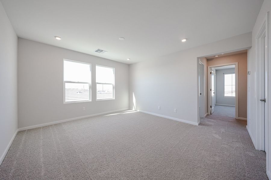 A room with a carpet and windows. A room with a carpet and windows.