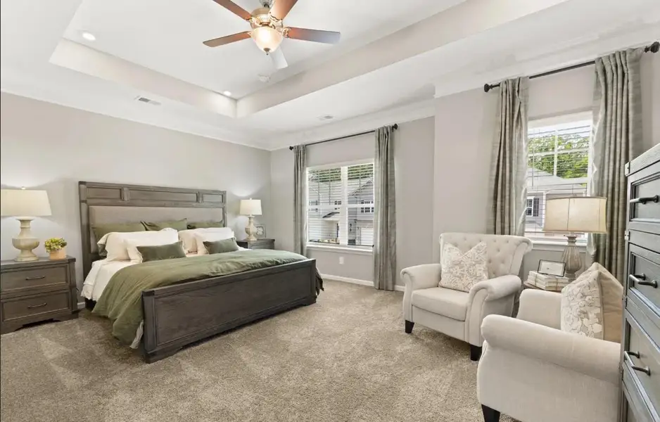 The Brambling- Second Floor Primary Bedroom. Home under construction. Sample photo used for illustrative purposes only, elevation, upgrades, selection, brick, siding and colors will vary. The Brambling- Second Floor Primary Bedroom. Home under construction. Sample photo used for illustrative purposes only, elevation, upgrades, selection, brick, siding and colors will vary.