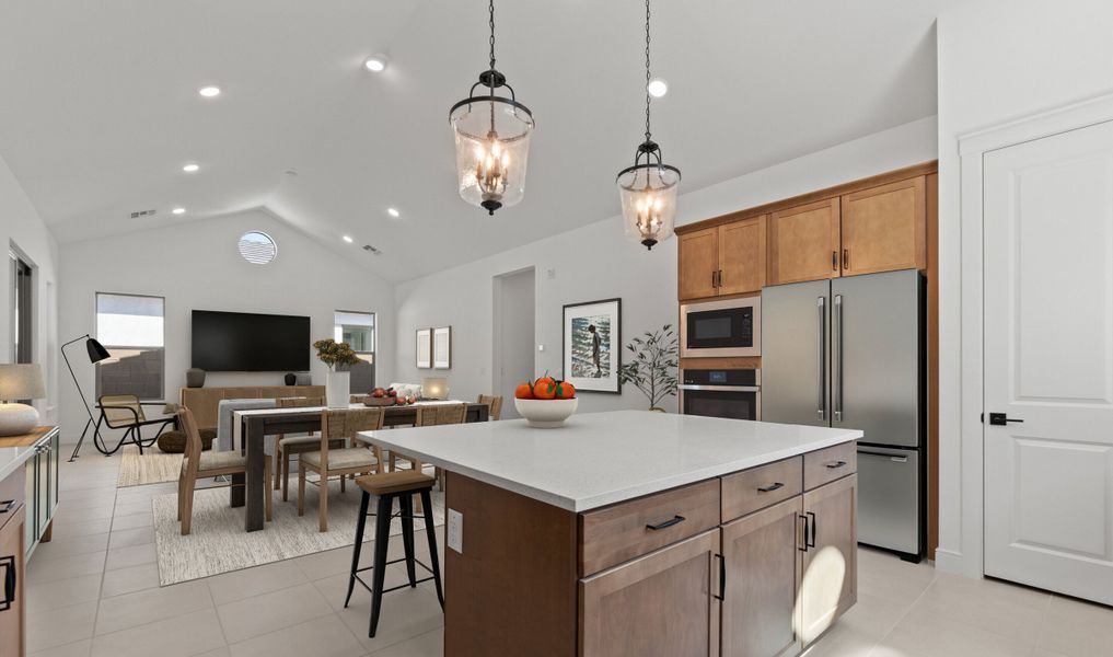 Kitchen with center island and pendant lighting