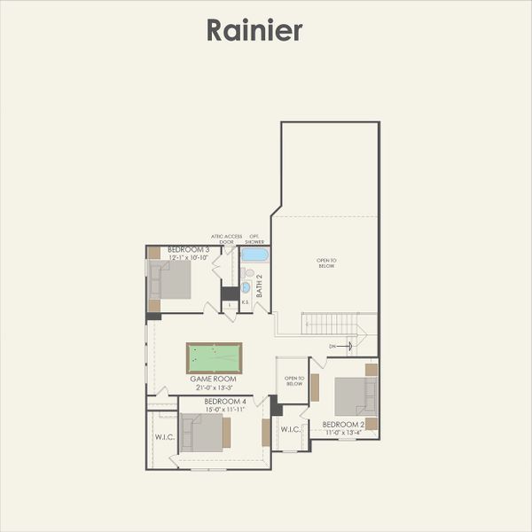 2D floor plan layout for the Rainier by Pulte Homes in Blue Creek Trails, Richmond, TX (Image 3).