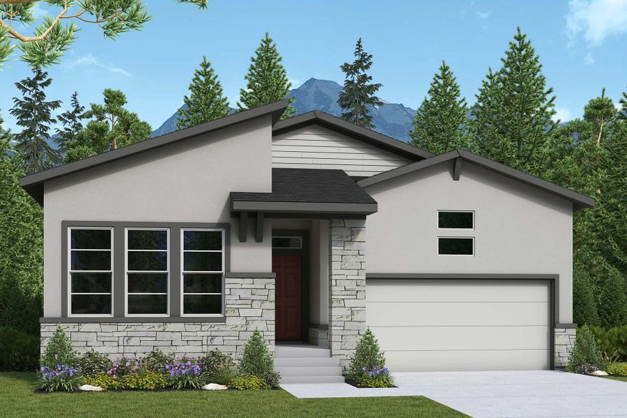 Representative exterior photo of a completed home built from the The Glisen by David Weekley Homes in Wolf Ranch - Enclave Collection, Colorado Springs, CO (Image 2).