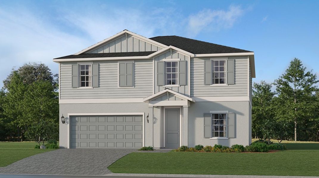 Front exterior of a new home in Lennar at Turnleaf, Punta Gorda, FL, highlighting curb appeal (Image 1). Front exterior of a new home in Lennar at Turnleaf, Punta Gorda, FL, highlighting curb appeal (Image 1).