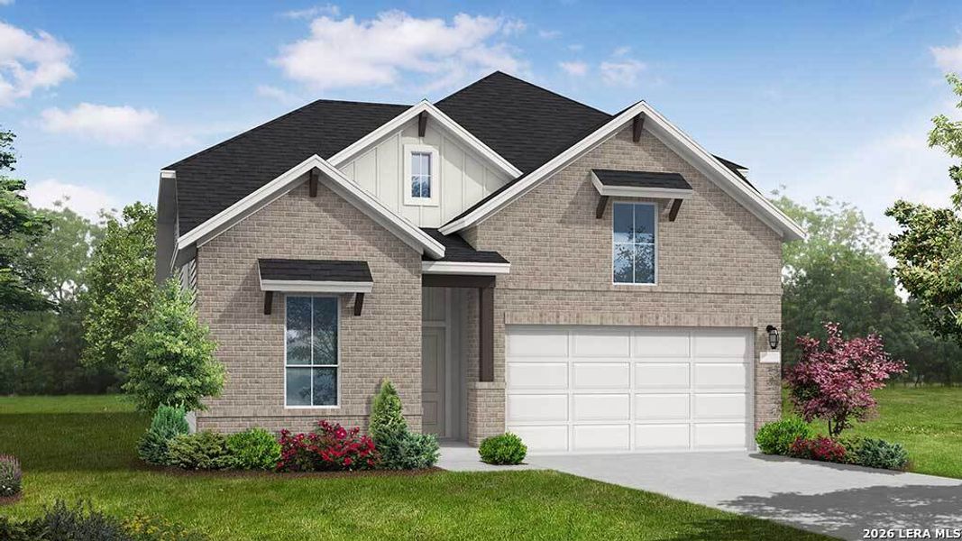 Front exterior of a new home in Davis Ranch, San Antonio, TX, highlighting curb appeal (Image 1). Front exterior of a new home in Davis Ranch, San Antonio, TX, highlighting curb appeal (Image 1).