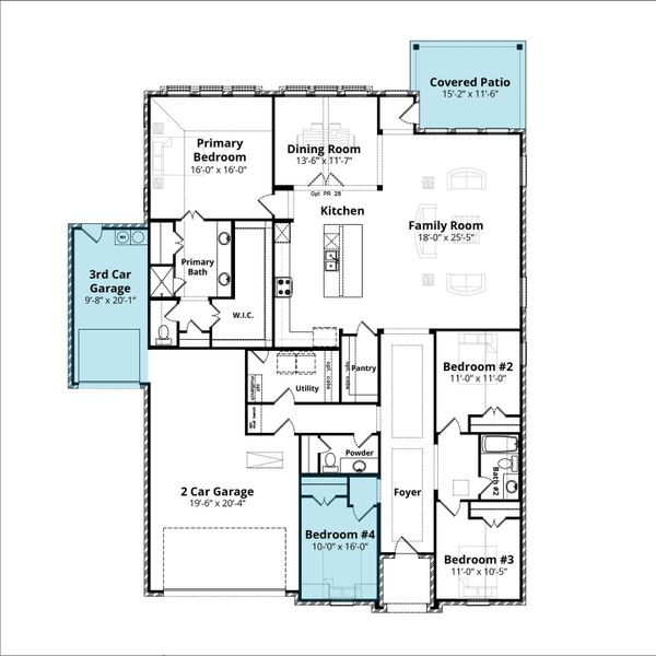 2D floor plan layout for the Richmond by John Houston Homes in Byrum Ranch, Maypearl, TX (Image 7).