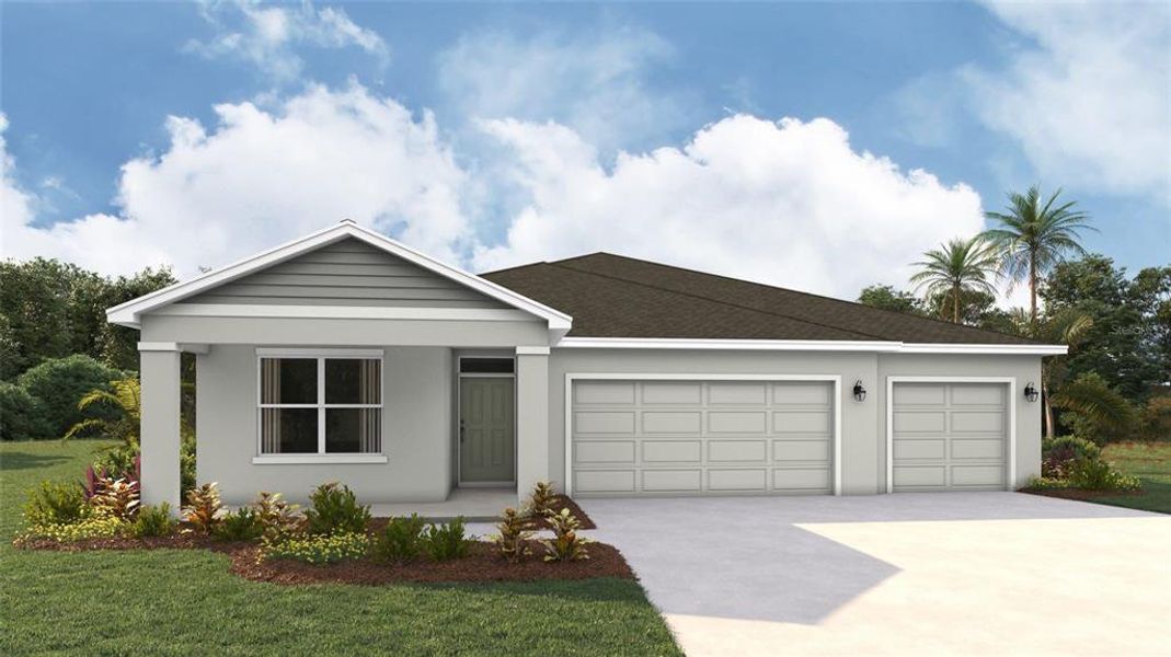 Front exterior of a new home in Rye Crossing, Parrish, FL, highlighting curb appeal (Image 1). Front exterior of a new home in Rye Crossing, Parrish, FL, highlighting curb appeal (Image 1).