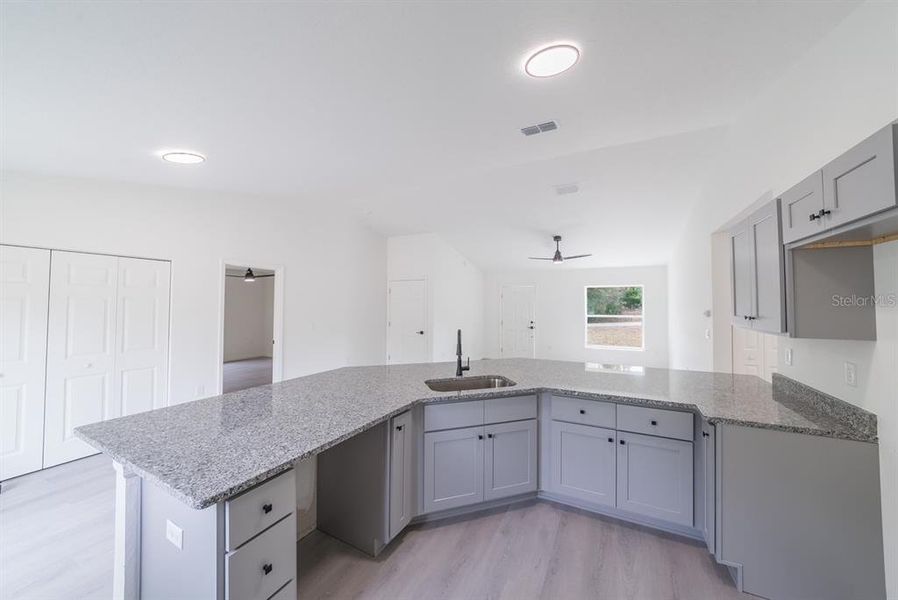 Oversized counter space with built in sink and dishwasher