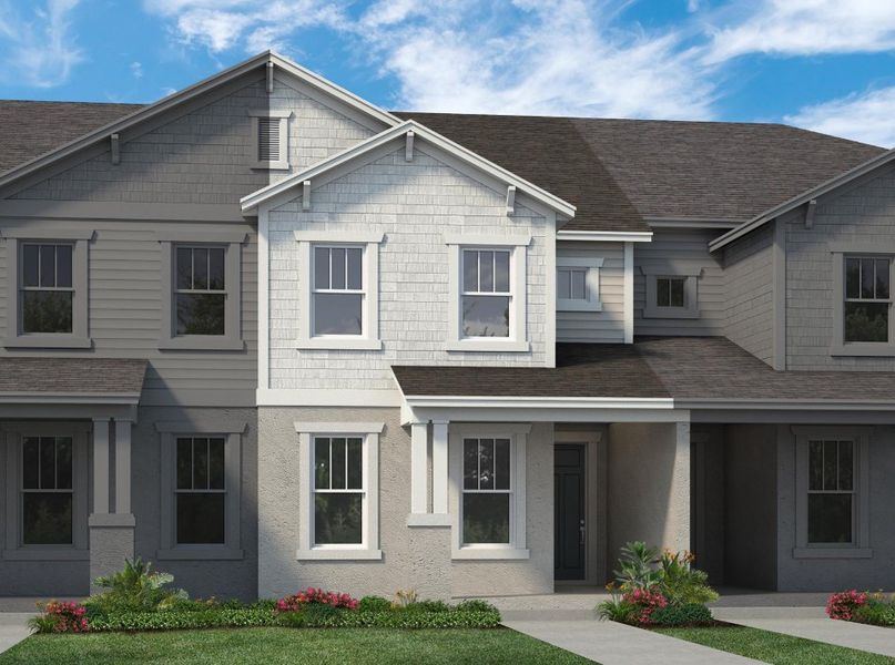 Representative exterior photo of a completed home built from the Whitney by Rockwell Homes in Harvest at Ovation - Townhomes, Winter Garden, FL (Image 24). Representative exterior photo of a completed home built from the Whitney by Rockwell Homes in Harvest at Ovation - Townhomes, Winter Garden, FL (Image 24).