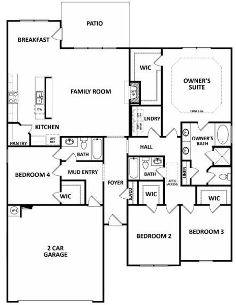 2D floor plan layout for the (SC)The Carson | Front Entry by Reliant Homes in Arbor Woods, Easley, SC (Image 4).