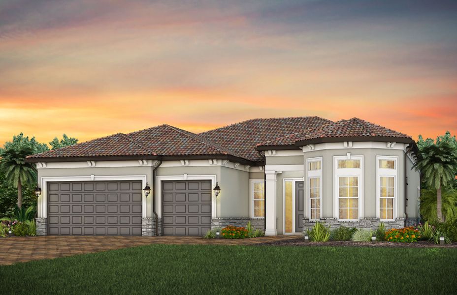 Front exterior of a new home in Avondale at Avenir, Palm Beach Gardens, FL, highlighting curb appeal (Image 22).