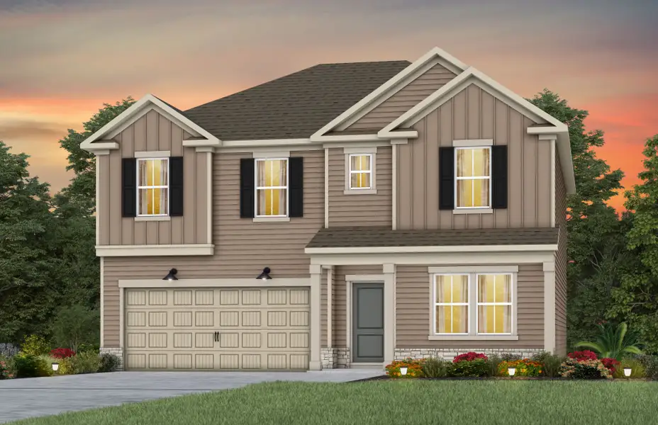 Front exterior of a new home in Cannon Run, Concord, NC, highlighting curb appeal (Image 2). Front exterior of a new home in Cannon Run, Concord, NC, highlighting curb appeal (Image 2).