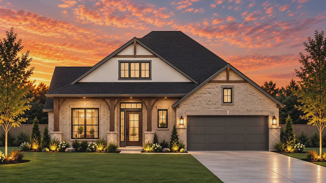 Representative exterior photo of a completed home built from the Bloomington by Chesmar Homes in Crescent Bluff, Georgetown, TX (Image 14).
