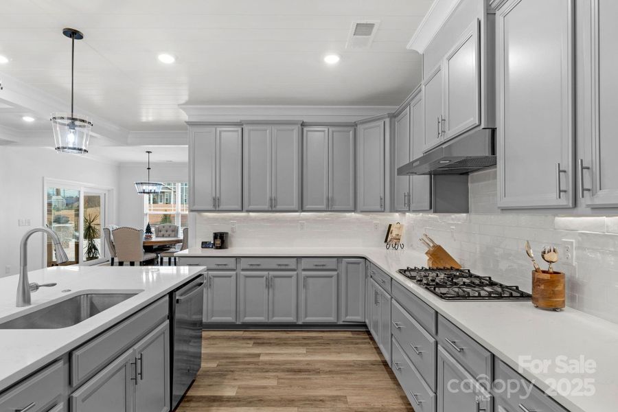 Gourmet kitchen with vented gas cooktop and plenty of counterspace